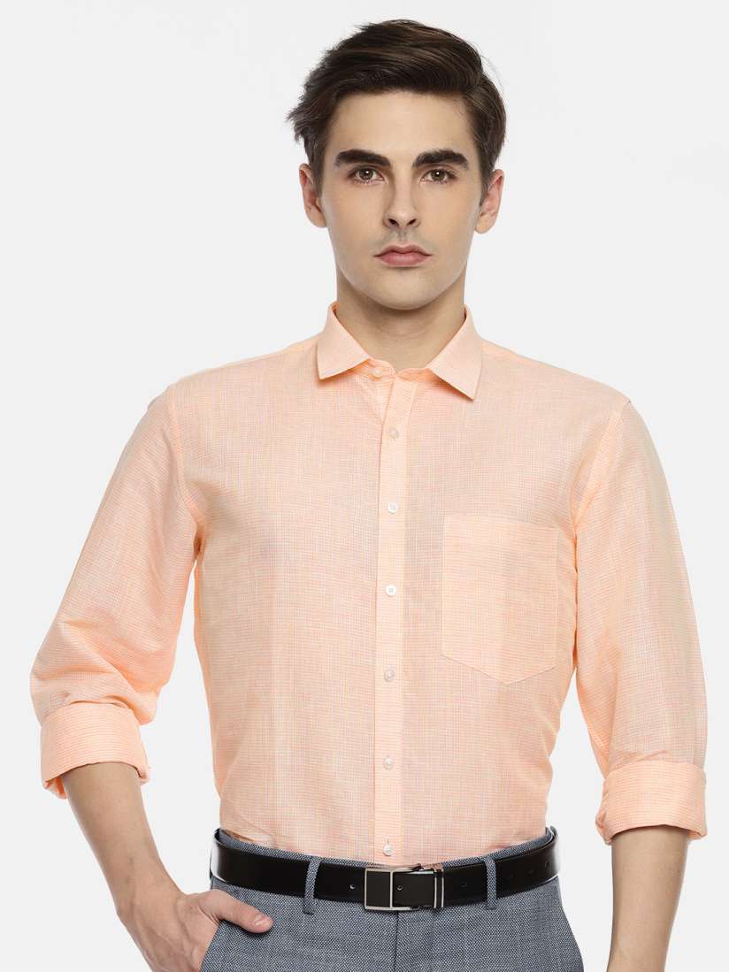 Buy Van Heusen Men Cream Coloured Pink Regular Fit Checked Formal Shirt Shirts for Men 9043475 Myntra