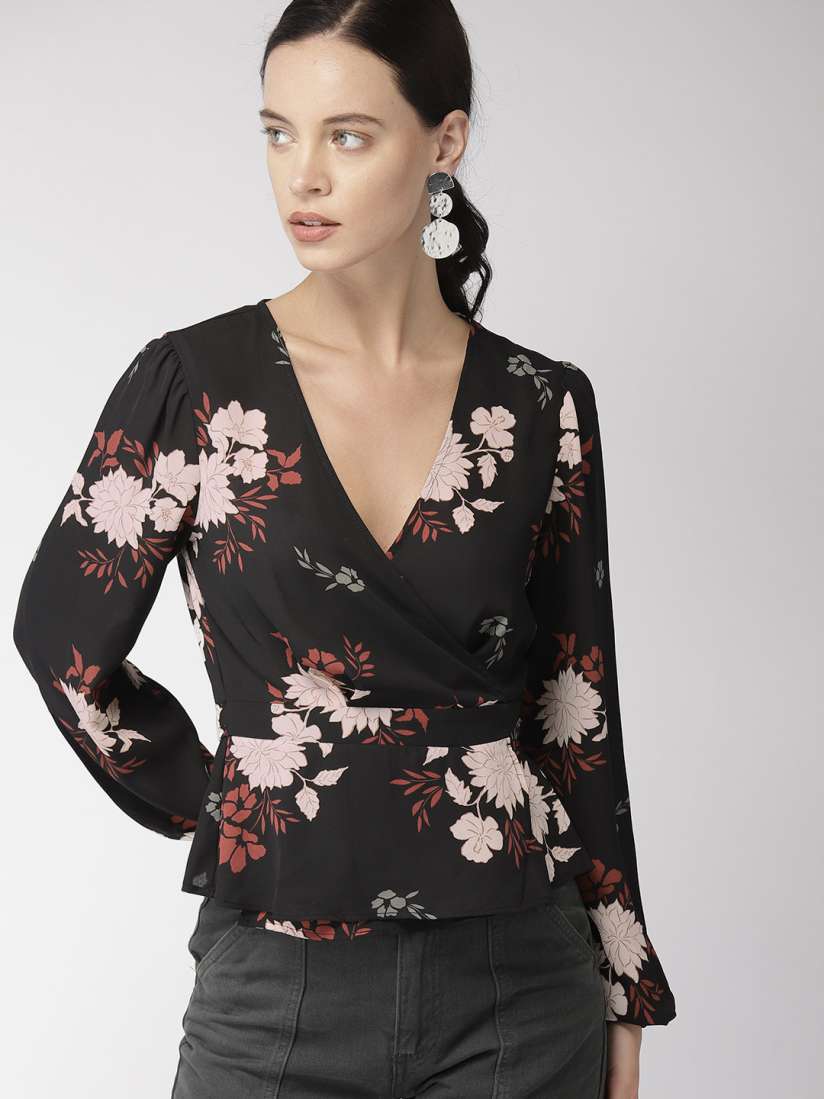 Buy FOREVER 21 Women Black Printed Wrap Top Tops for Women 9049417 Myntra