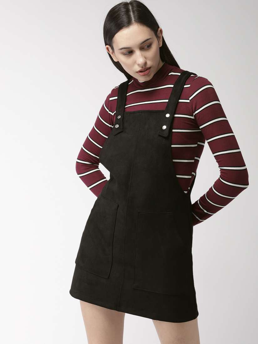 Buy FOREVER 21 Women Black Solid Pinafore Dress Dresses for Women 9049777 Myntra