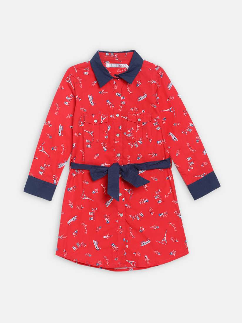 Buy ELLE Girls Red Printed Shirt Dress Dresses for Girls 9053879 Myntra