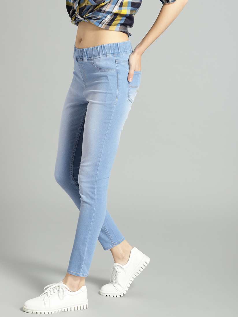 Buy Roadster Women Blue Solid High Rise Denim Jeggings Jeggings for Women 9056993 Myntra