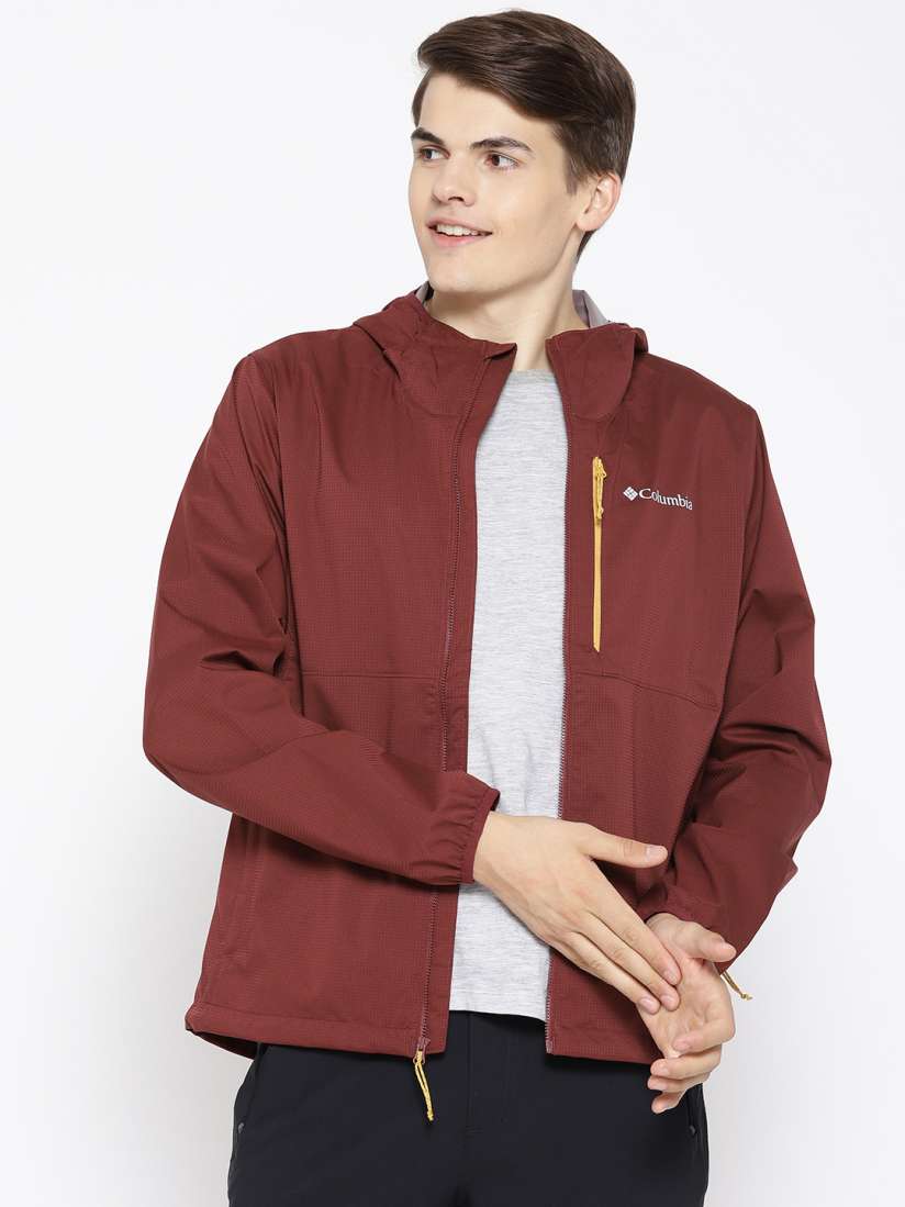 Buy Columbia Men Maroon Solid Mystic Trail Hooded Rain Jacket Rain Jacket for Men 9065981 Myntra