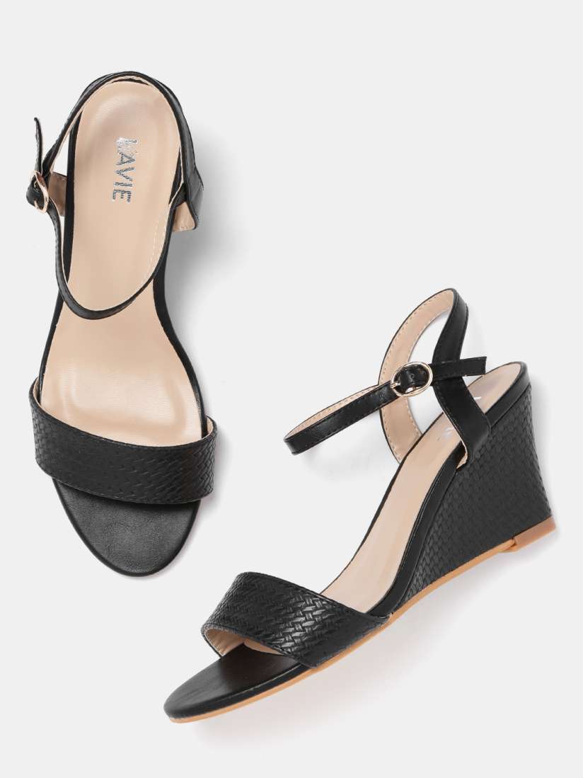 Buy Lavie Women Black Basketweave Textured Wedges Heels for Women 9066899 Myntra