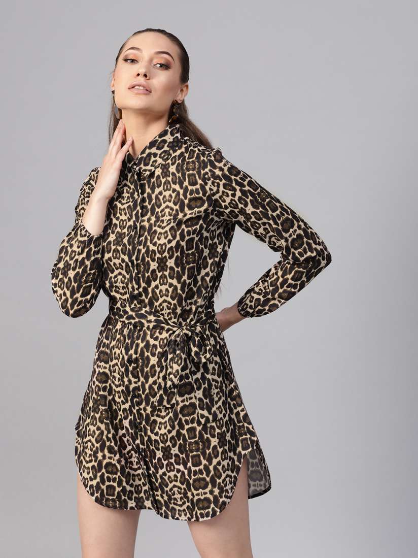 Leopard print long shirt dress cheap