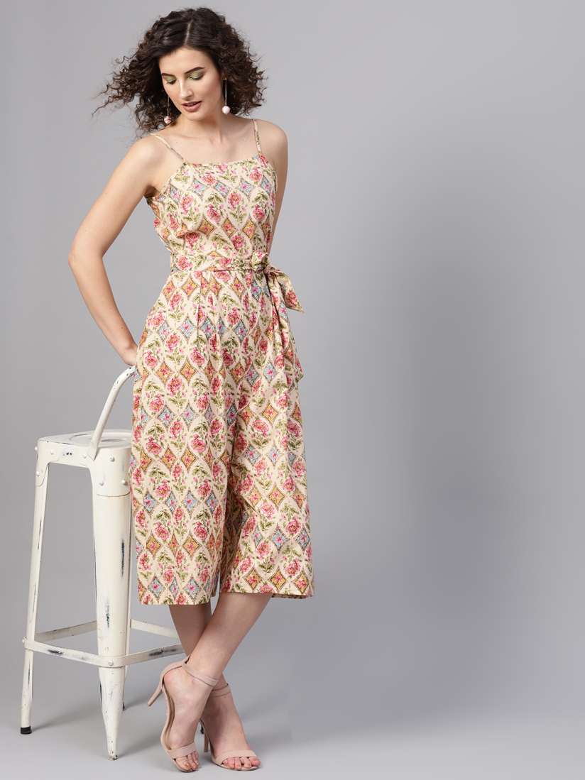 Buy SASSAFRAS Beige Pink Printed Culotte Jumpsuit Jumpsuit for Women 9070213 Myntra
