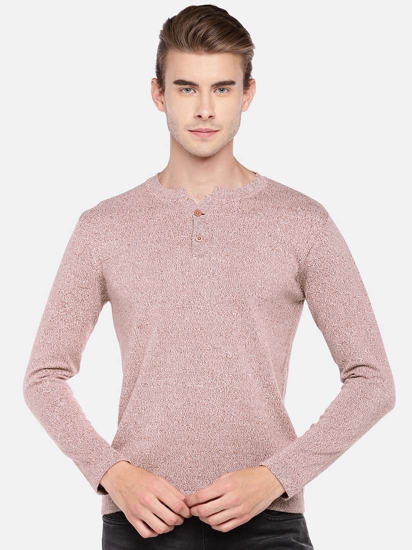 Buy Globus Men Pink Self Design Henley Neck T-shirt Tshirts for