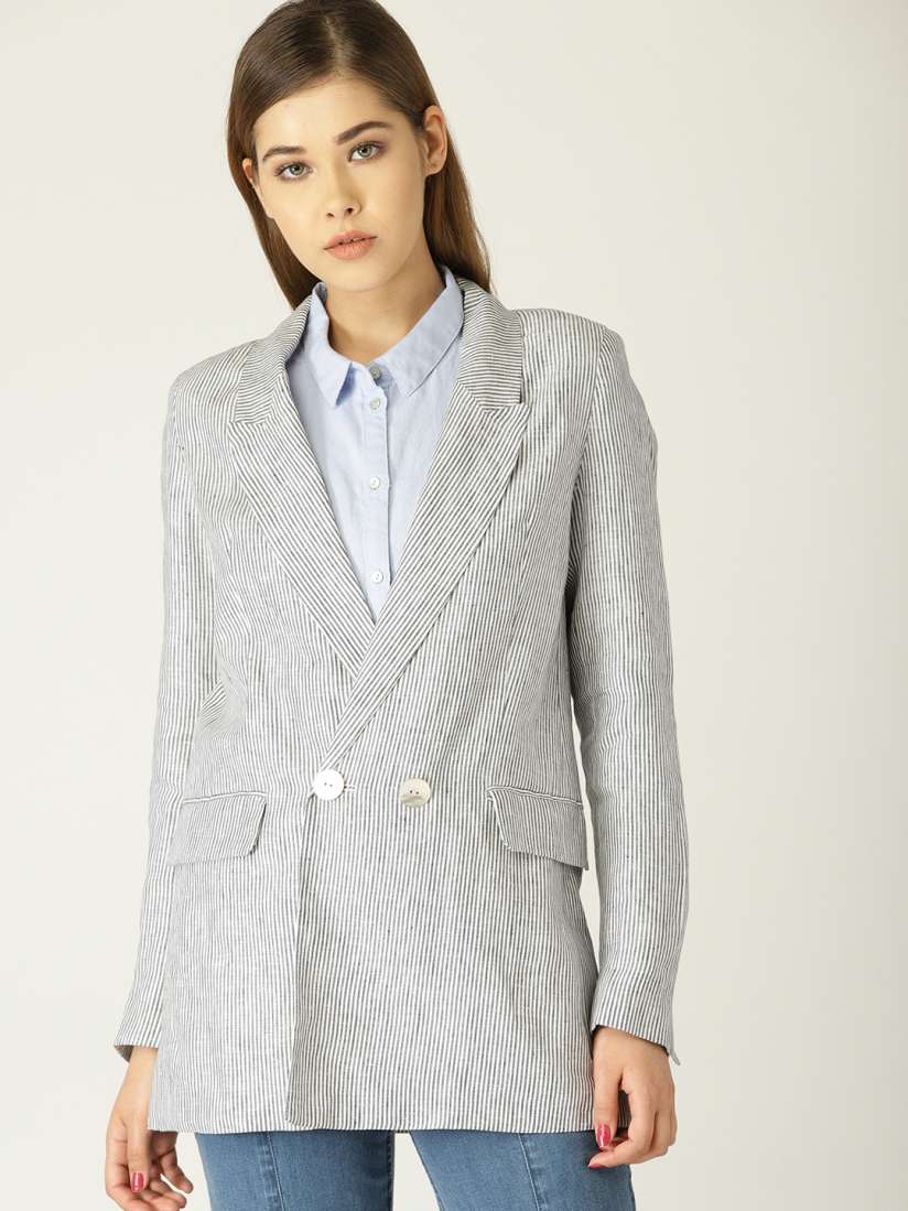 Mango striped linen blazer on sale