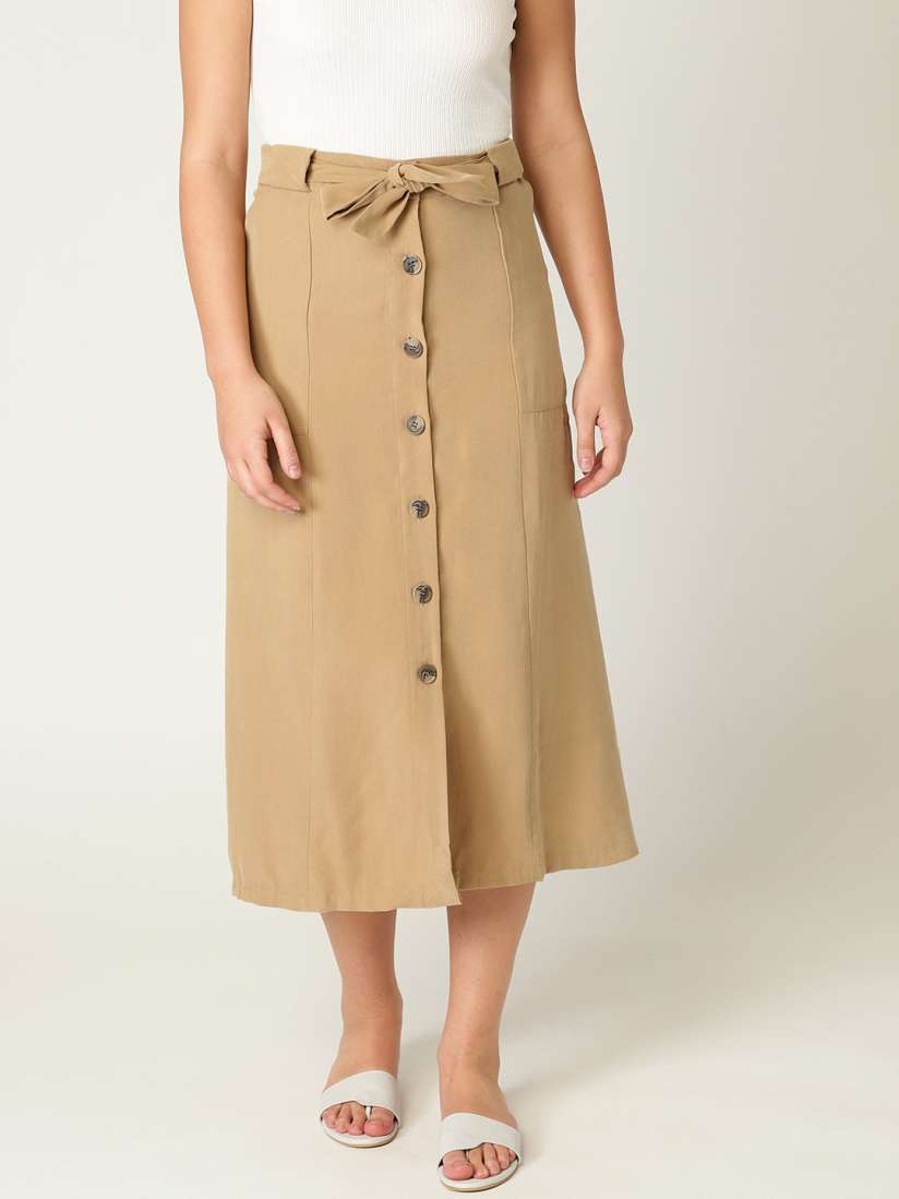 Buy MANGO Women Khaki Solid Midi A Line Skirt Skirts for Women 9118443 Myntra