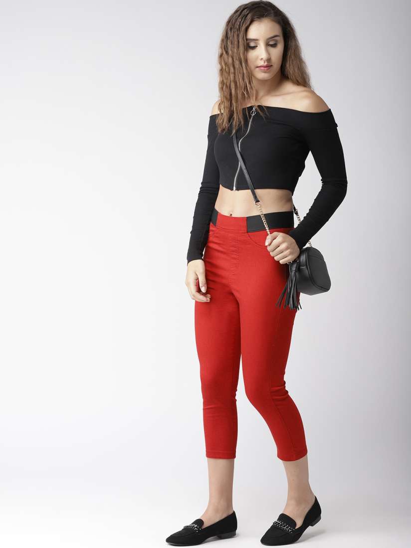 Buy Marks Spencer Women Red Solid Cropped Jeggings Jeggings for Women 9137299 Myntra