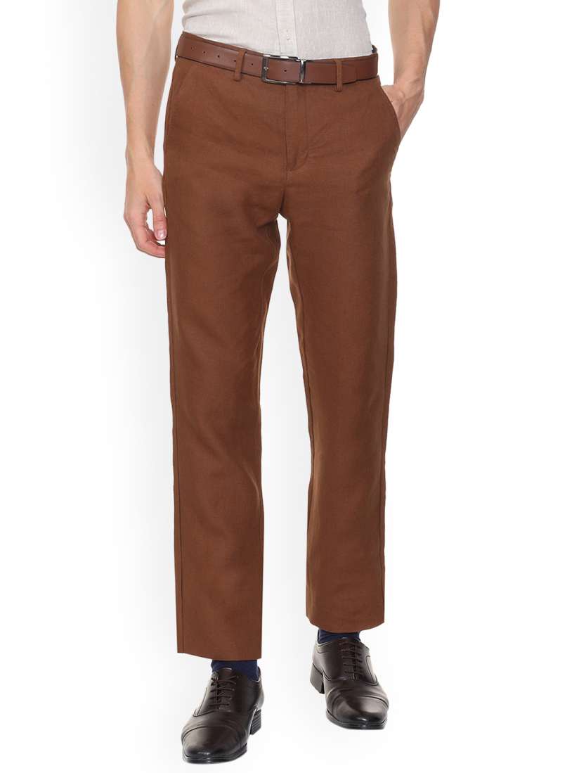 Buy Allen Solly Men Brown Regular Fit Solid Linen Formal Trousers Trousers for Men 9140993 Myntra