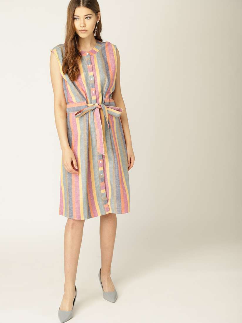Buy United Colors of Benetton Women Yellow Pink Striped A Line Dress Dresses for Women 9153211 Myntra