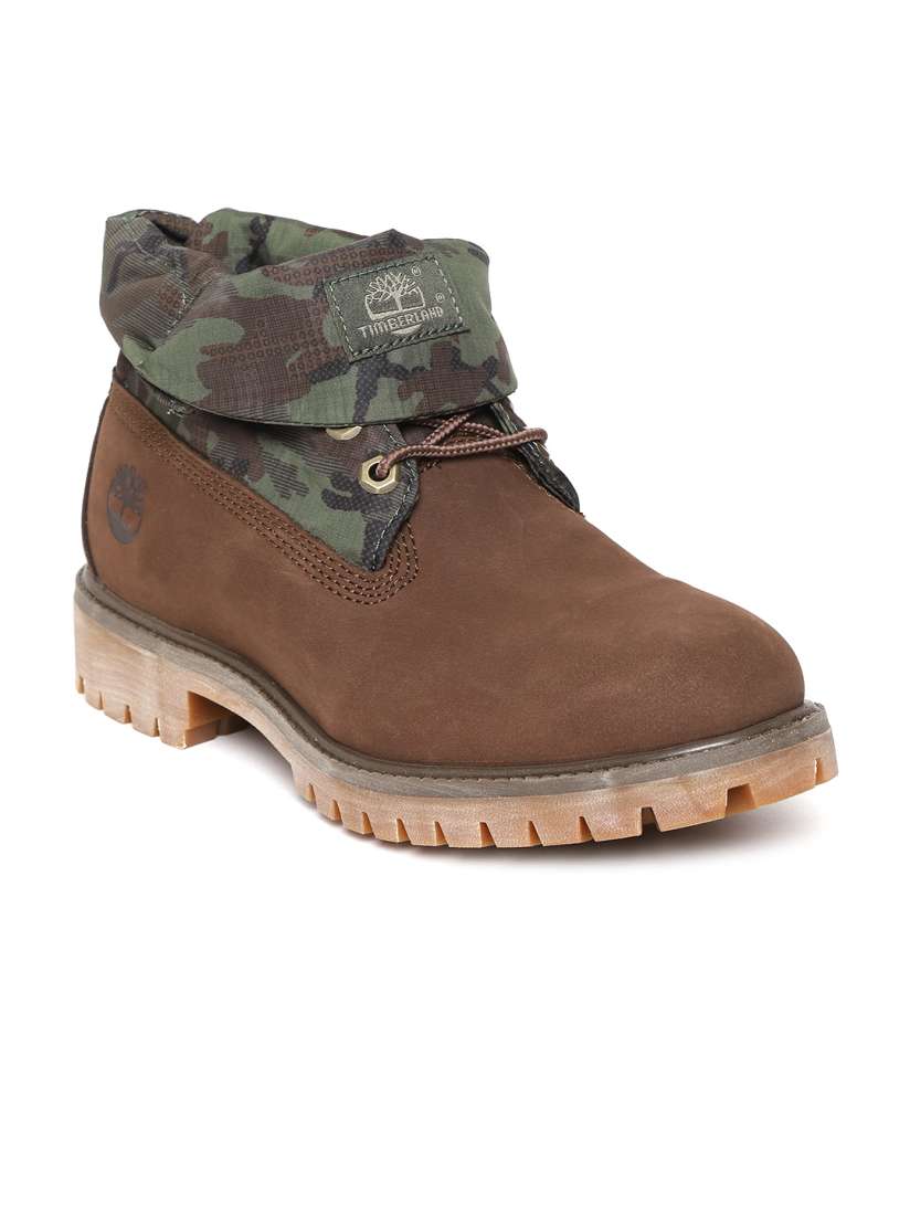 Buy Timberland Men Brown Olive Green Camouflage Print AF Roll Top Mid Top Boots Boots for Men 9161609 Myntra