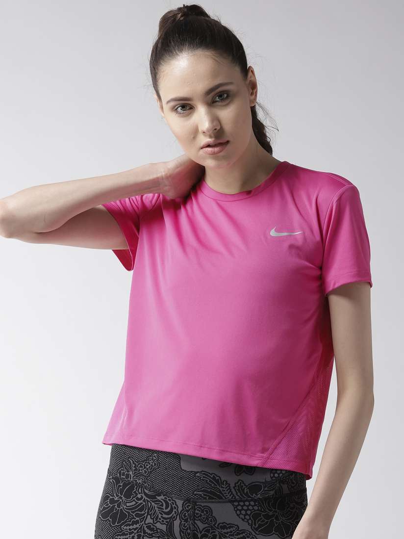 Buy Nike Women Pink Solid AS Miler Running T Shirt Tshirts for Women 9164369 Myntra