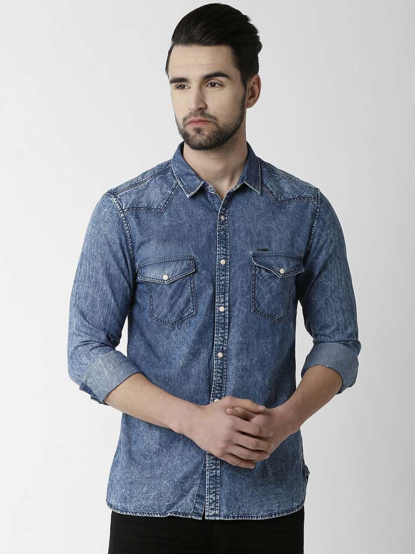 Buy Peter England Casuals Men Blue Slim Fit Denim Faded Casual Shirt Shirts for Men 9173755 Myntra
