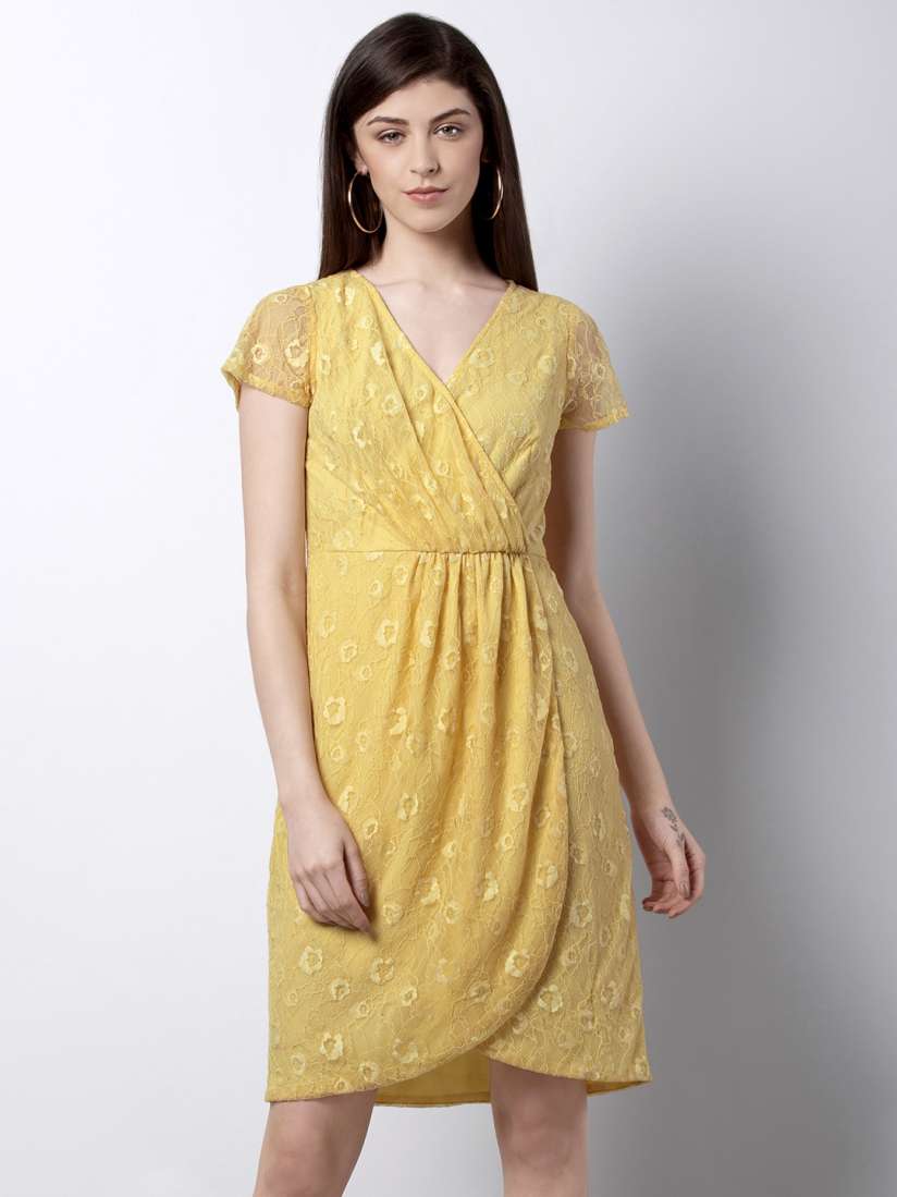 Buy FabAlley Women Yellow Self Design Wrap Dress Dresses for Women 9174585 Myntra