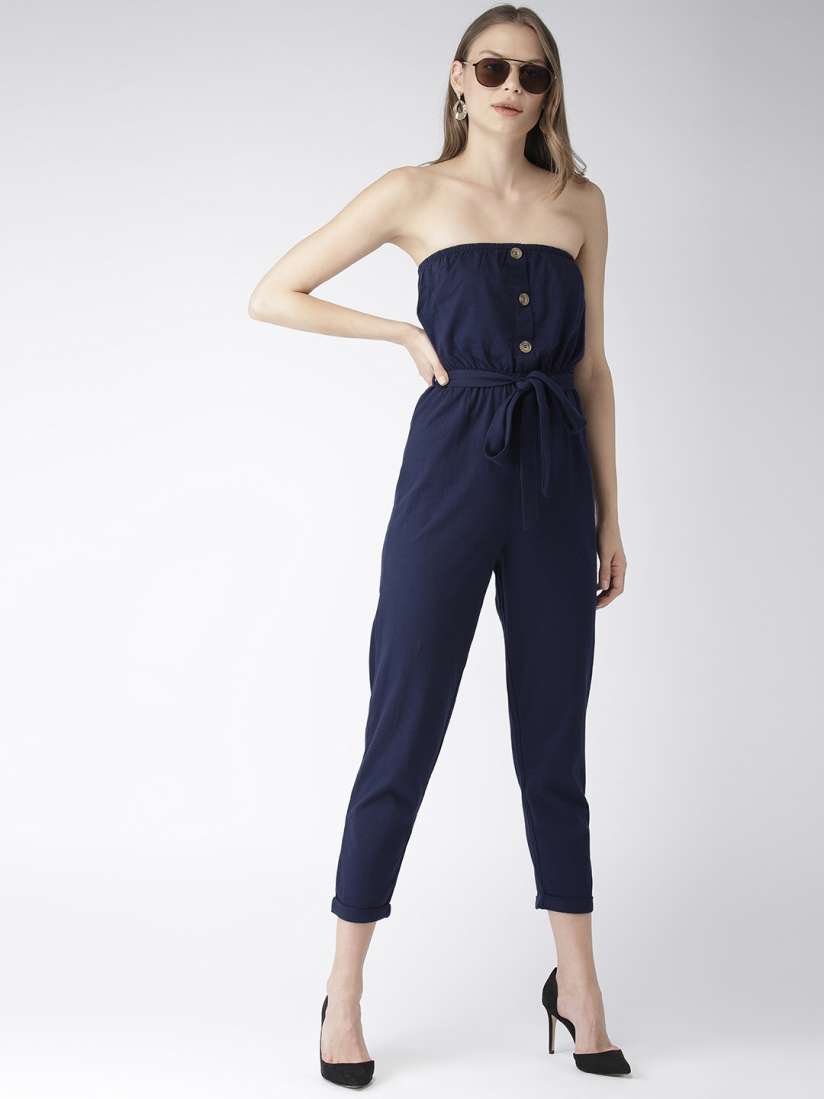 Buy FOREVER 21 Women Navy Blue Solid Basic Jumpsuit Jumpsuit for Women 9182665 Myntra