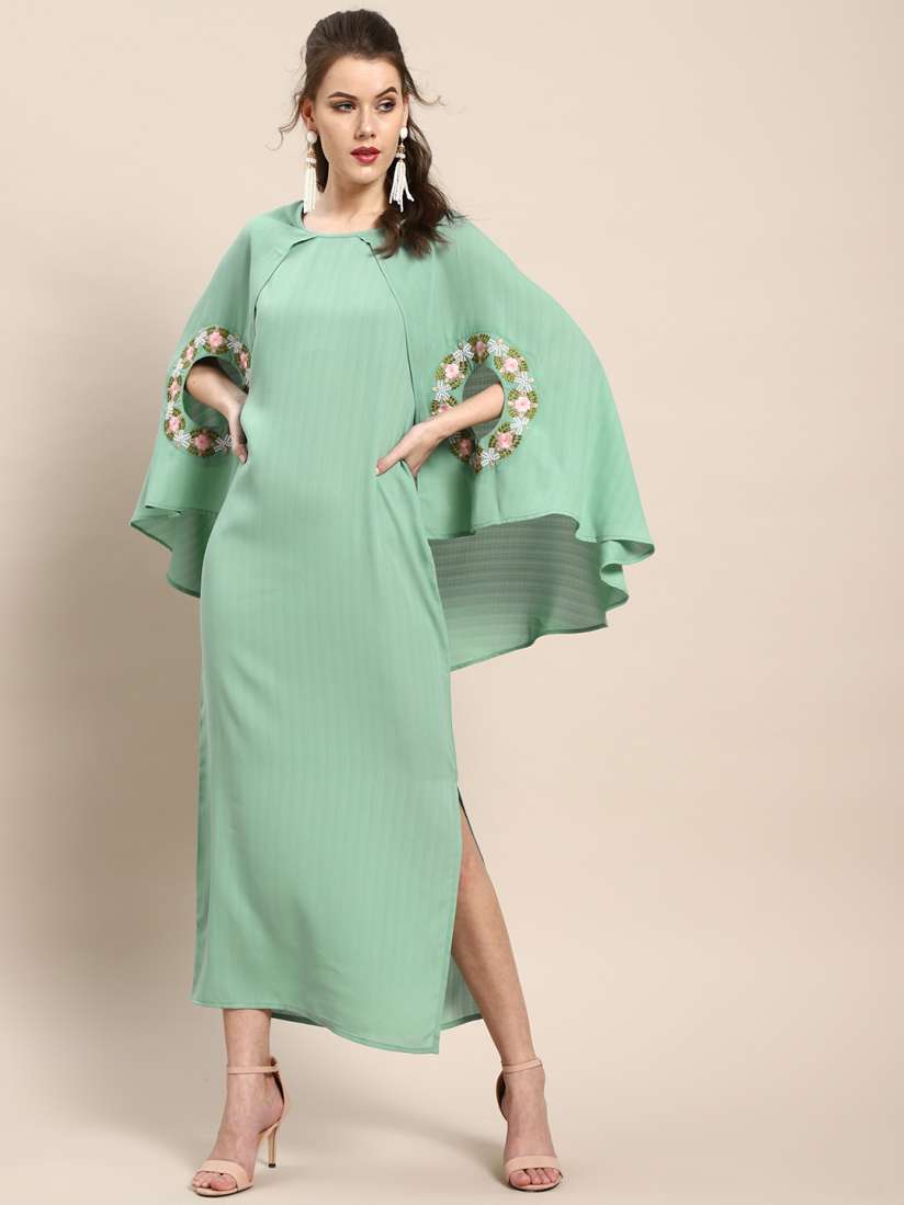 Buy AKS Couture Women Green Solid Cape Maxi Dress Dresses for Women 9197703 Myntra