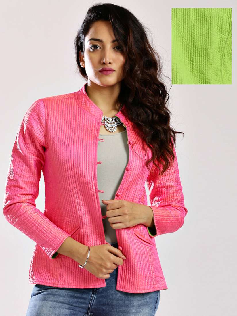 Buy Anouk Pink Lime Green Reversible Quilted Jacket Jackets for Women 919888 Myntra