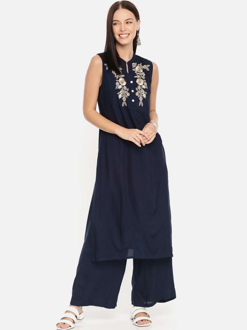 Myntra navy blue kurta clearance