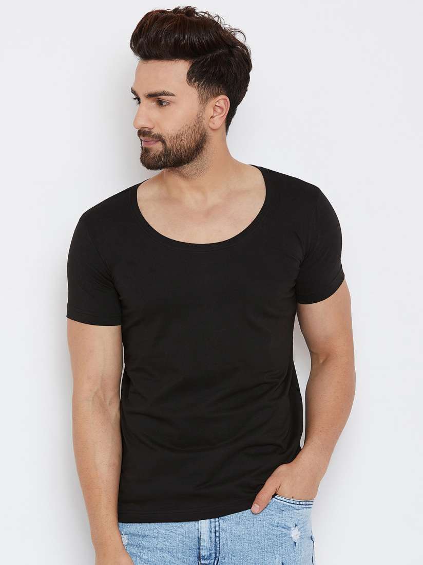 Buy FUGAZEE Men Black Solid Scoop Neck T shirt Tshirts for Men 9202295 Myntra
