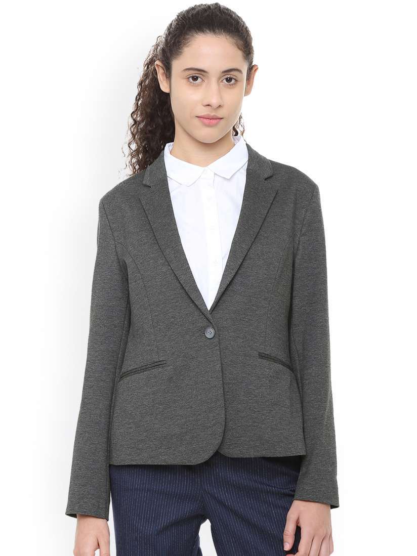 Buy Van Heusen Woman Grey Solid Regular Fit Single Breasted Pure Cotton Blazer Blazers for Women 9228667 Myntra