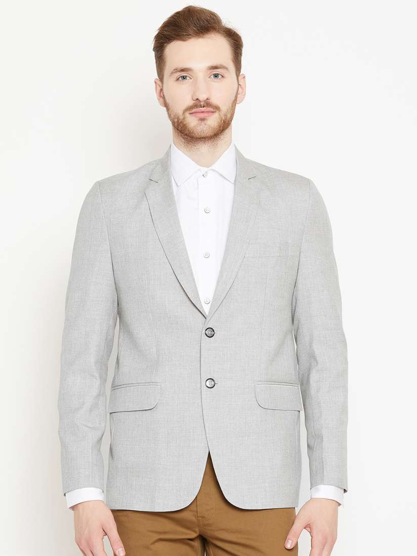 Buy Shaftesbury London Men Grey Slim Fit Solid Single Breasted Smart Casual Blazer Blazers for Men 9234883 Myntra