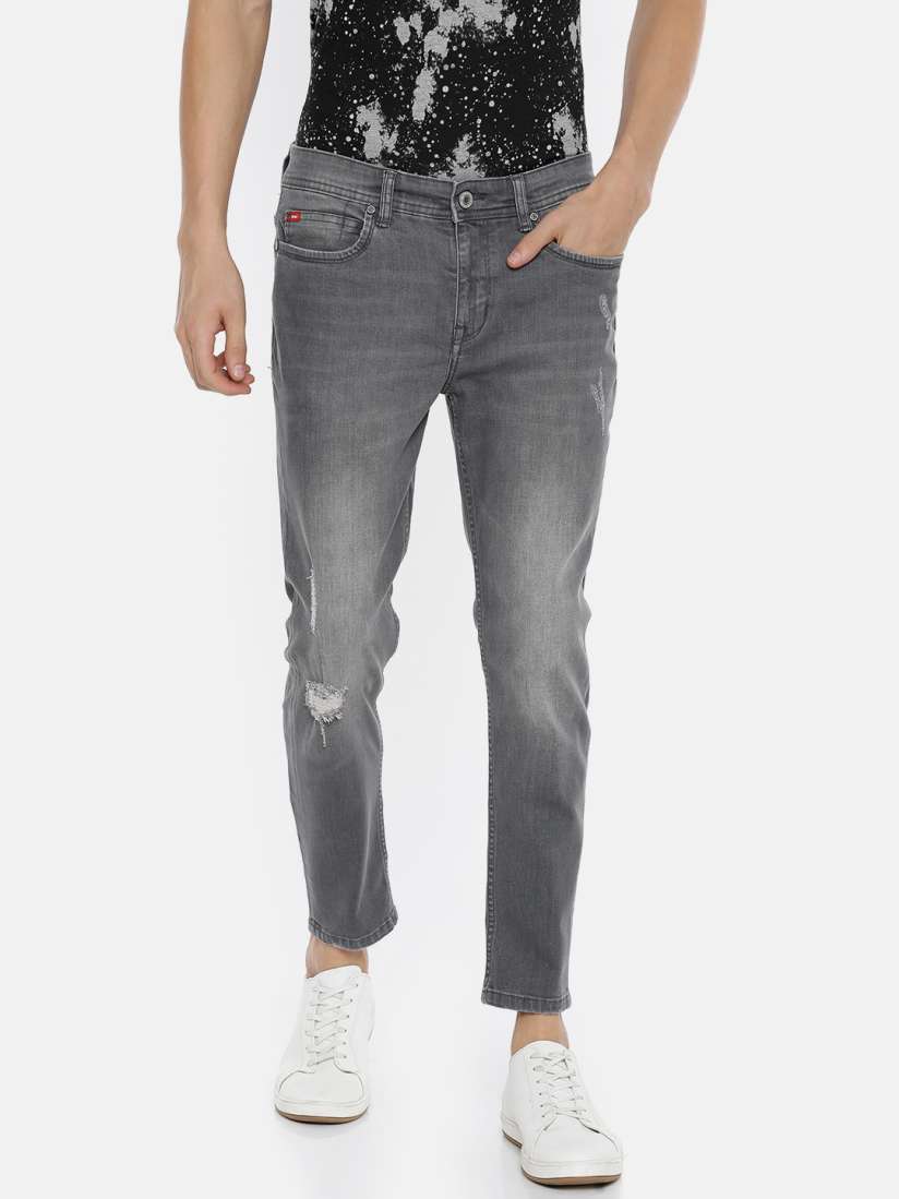 Buy Lee Cooper Men Grey Artie Cropped Slim Fit Mid Rise Mildly Distressed Stretchable Jeans Jeans for Men 9238707 Myntra