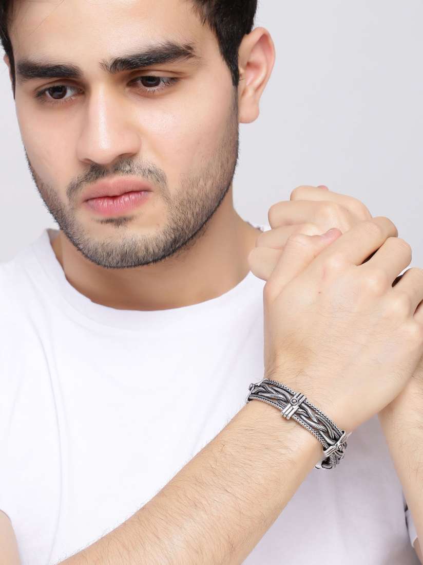 Buy Dare by Voylla Brass Silver Plated Handcrafted Link Bracelet Bracelet for Men 9247137 Myntra