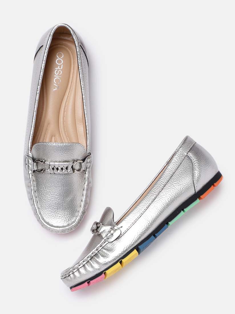 Ladies silver loafers sale