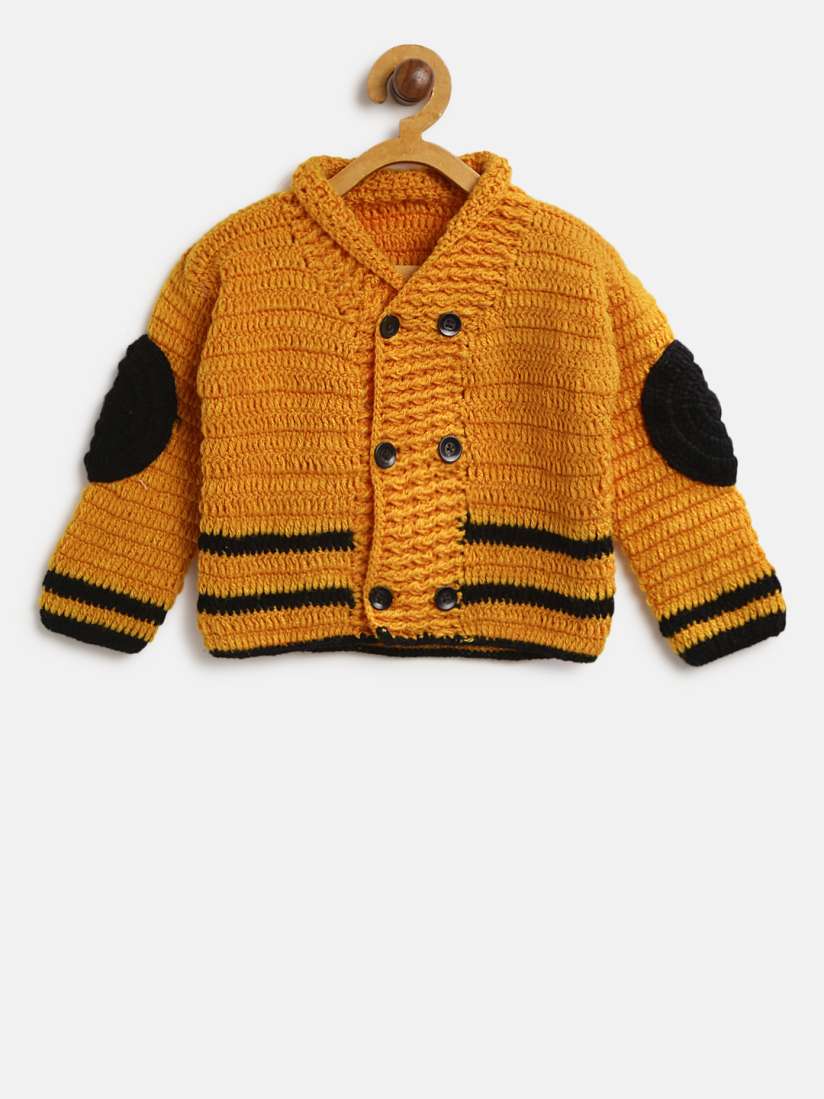 Buy CHUTPUT Kids Mustard Yellow Woollen Self Striped Cardigan Sweaters for Unisex Kids 9265447 Myntra