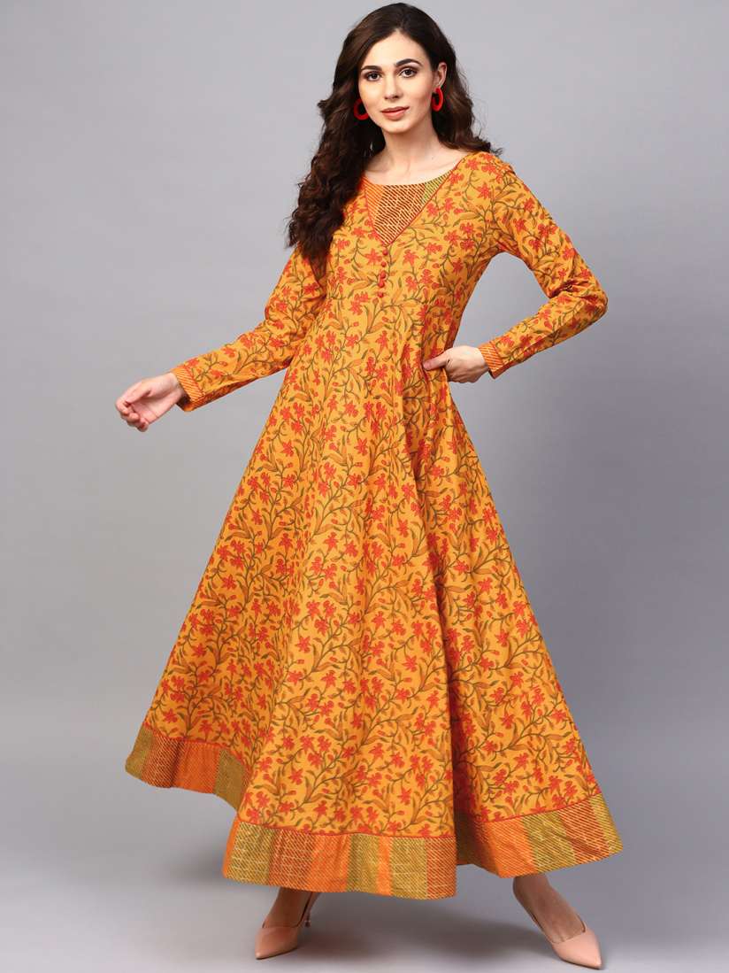 Buy AKS Women Mustard Yellow Orange Printed Maxi Dress Dresses for Women 9269533 Myntra