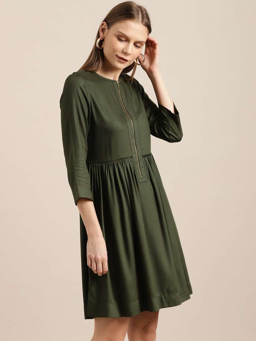 Buy her by invictus Women Olive Green Fit and Flare Dress Dresses for Women 9272085 Myntra