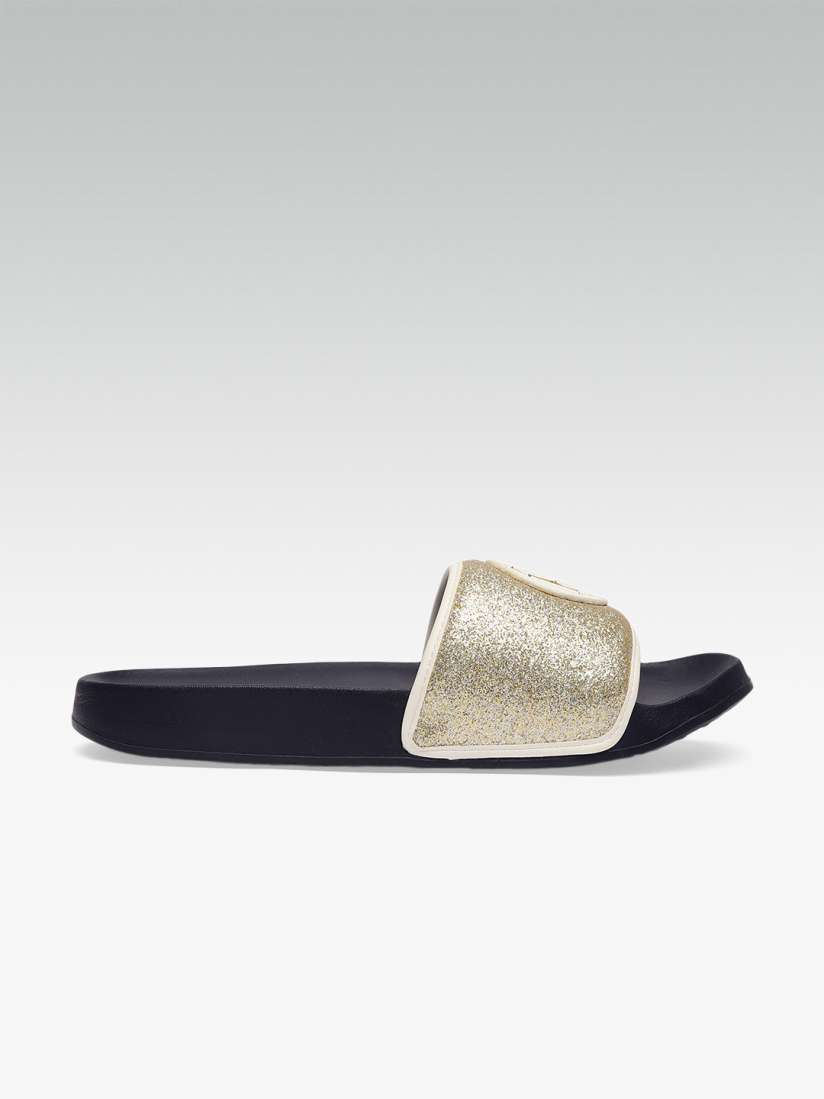 Buy Tommy Hilfiger Women Gold Toned Self Design Sliders Flip Flops for Women 9280357 Myntra