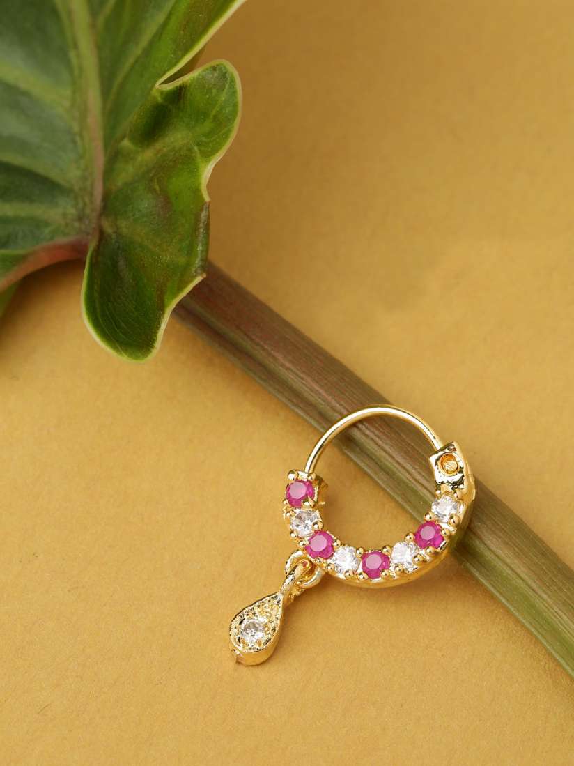 Buy Priyaasi Magenta Gold Plated Stone Studded Nosering Nosepin for Women 9296339 Myntra