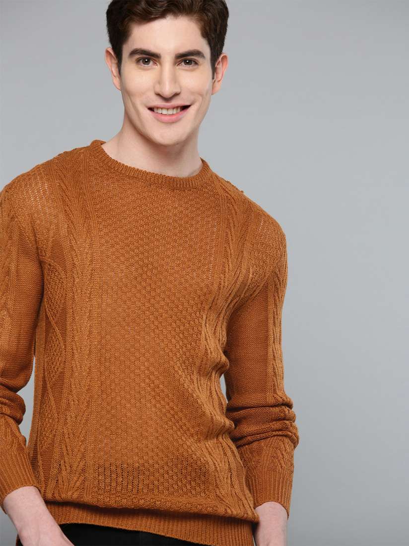 Buy Mast Harbour Men Brown Cable Knit Sweater Sweaters for Men 9298817 Myntra