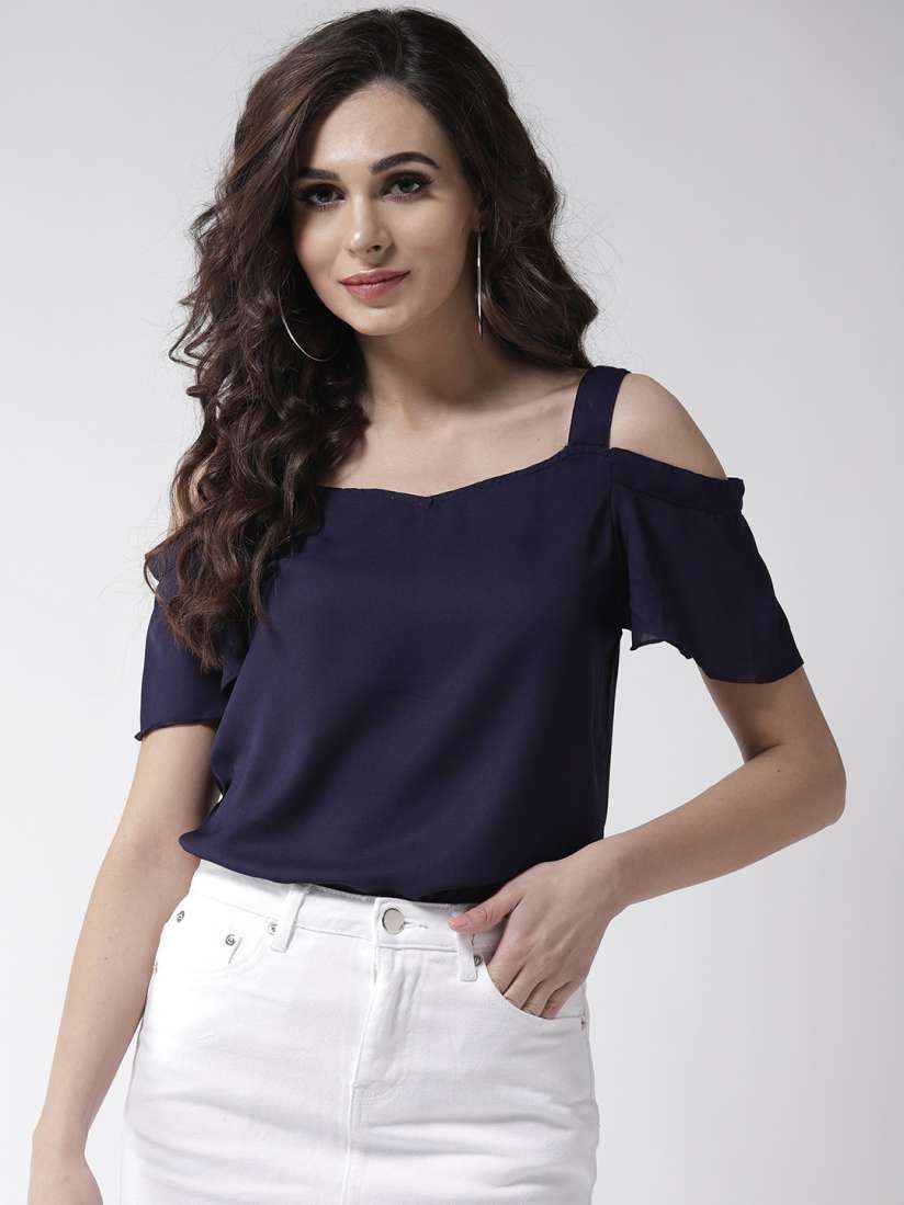 Buy La Zoire Women Navy Blue Solid Cold Shoulder Top Tops for Women 9302551 Myntra