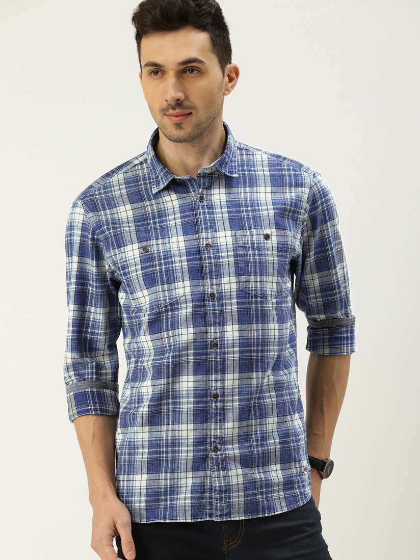Buy ESPRIT Men Blue White Regular Fit Checked Casual Shirt Shirts for Men 9306733 Myntra