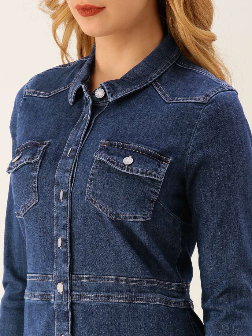 Buy ESPRIT Women Blue Solid Shirt Denim Dress Dresses for Women 9307665 Myntra
