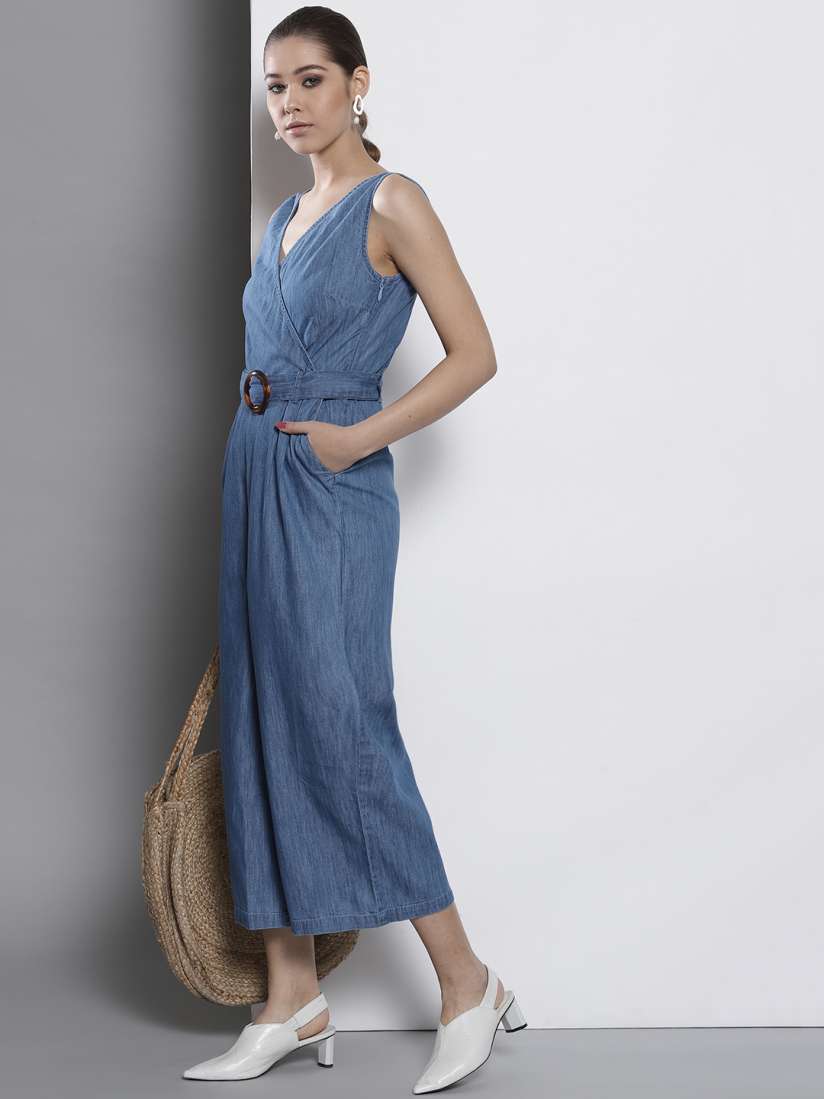 Buy DOROTHY PERKINS Blue Solid Chambray Culotte Jumpsuit Jumpsuit for Women 9307699 Myntra