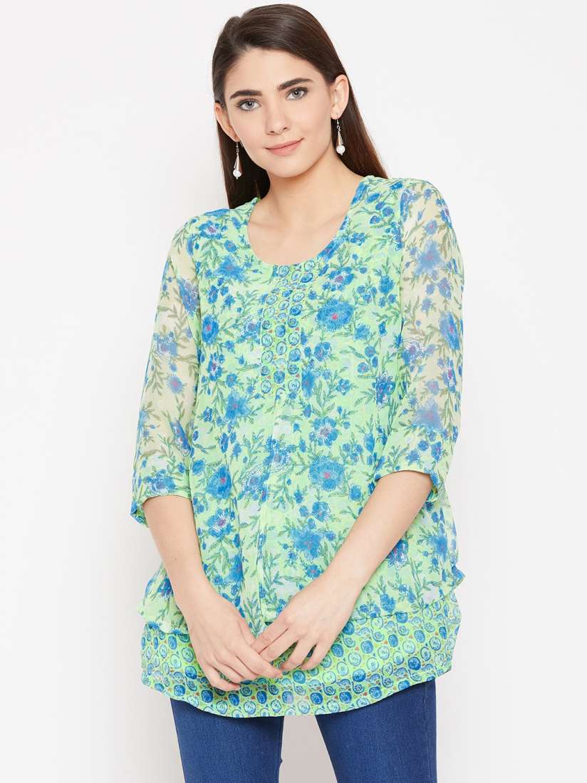 Buy Biba Women Green Blue Printed A Line Kurti Kurtis for Women 9311785 Myntra