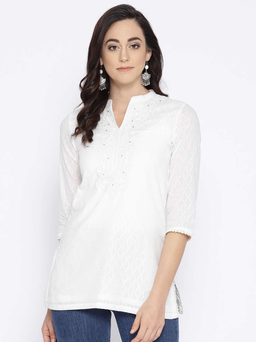 Buy Biba Women White Chikankari Embroidered Straight Pure Cotton Kurti Kurtis for Women 9311871 Myntra
