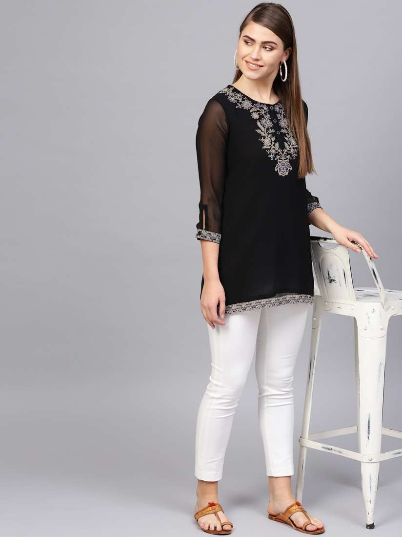 Buy Biba Women Black Beige Yoke Design Kurti Kurtis for Women 9311893 Myntra