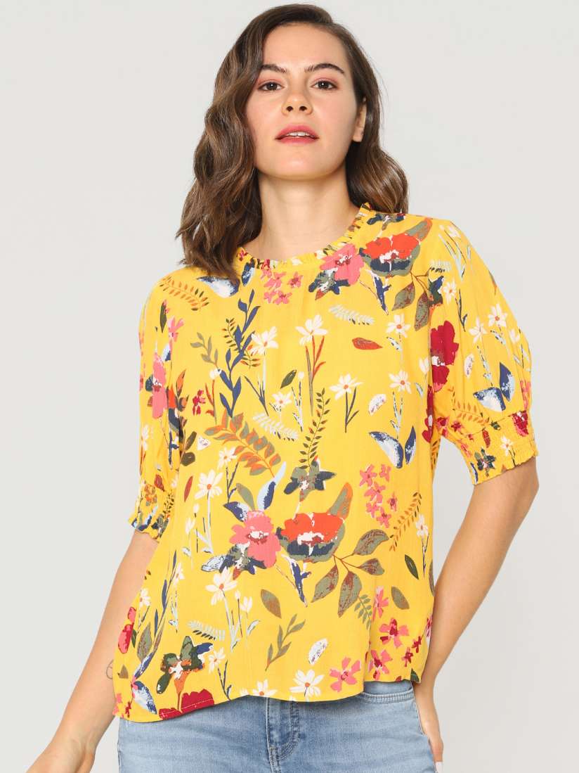 Yellow tops myntra outlet
