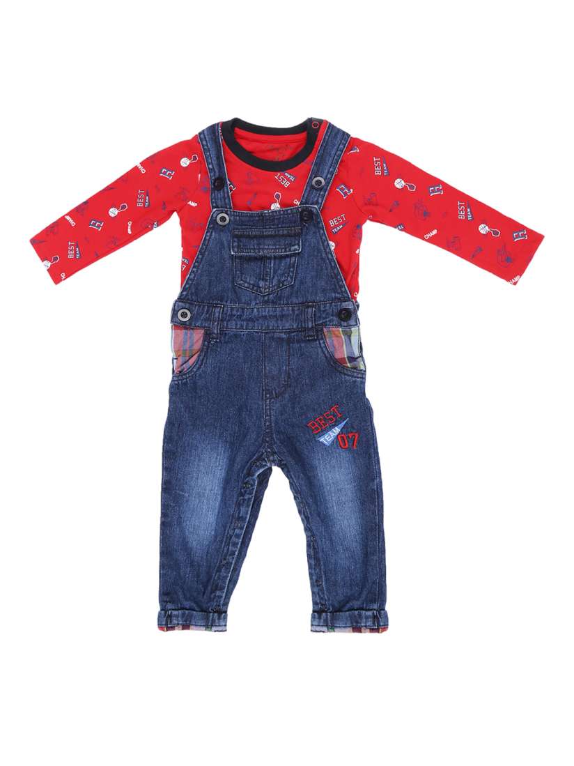 Buy Pantaloons Baby Boys Red Blue Printed T shirt with Dungrees Clothing Set for Boys 9328613 Myntra