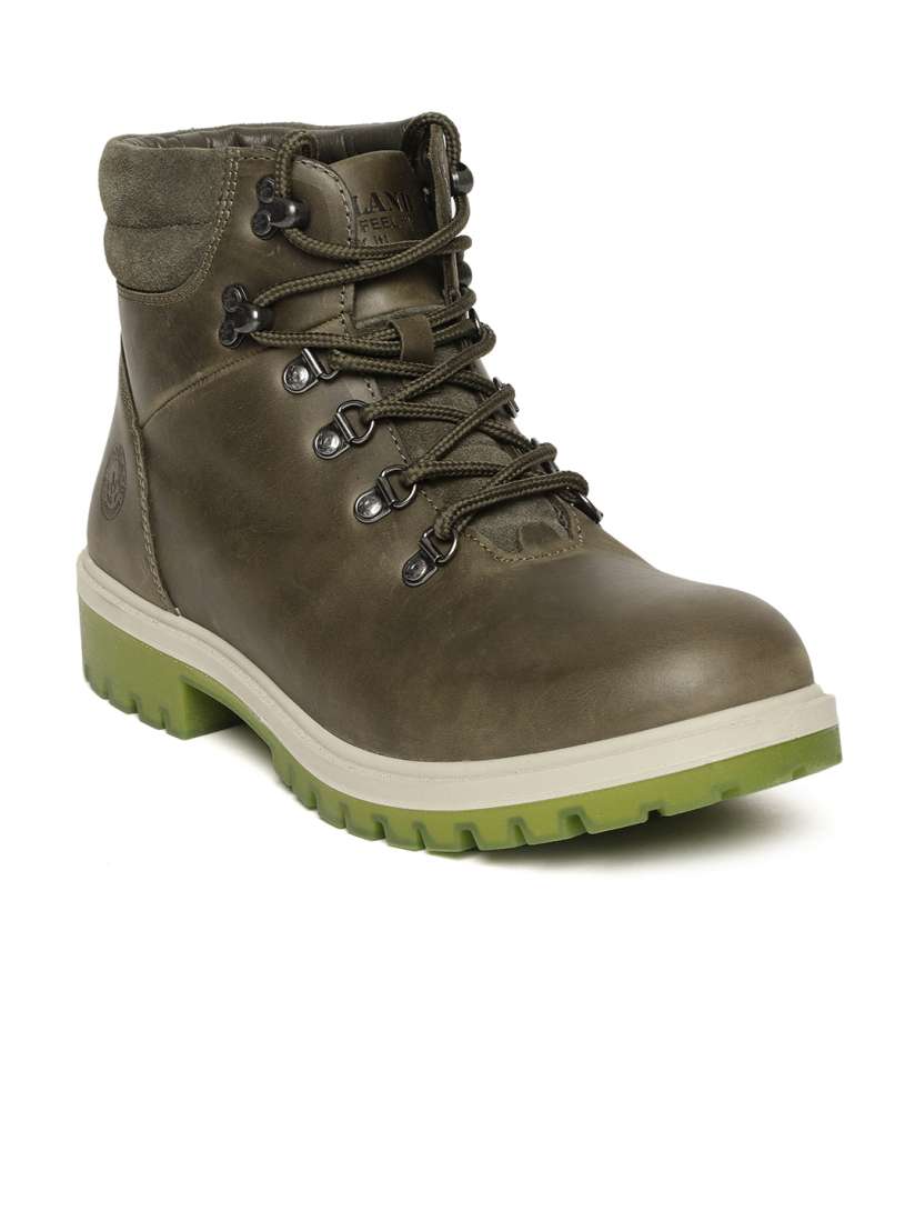 Buy Woodland Men Olive Green Solid Nubuck Leather Mid Top Flat Boots Casual Shoes for Men 9337953 Myntra