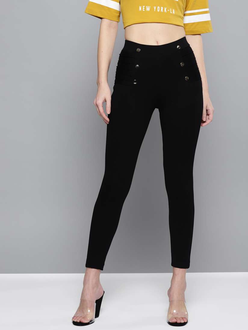 Buy Harpa Women Black Solid Treggings Jeggings for Women 9346253 Myntra