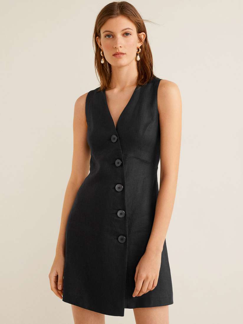 Buy MANGO Women Black Solid Linen A Line Dress Dresses for Women 9347763 Myntra