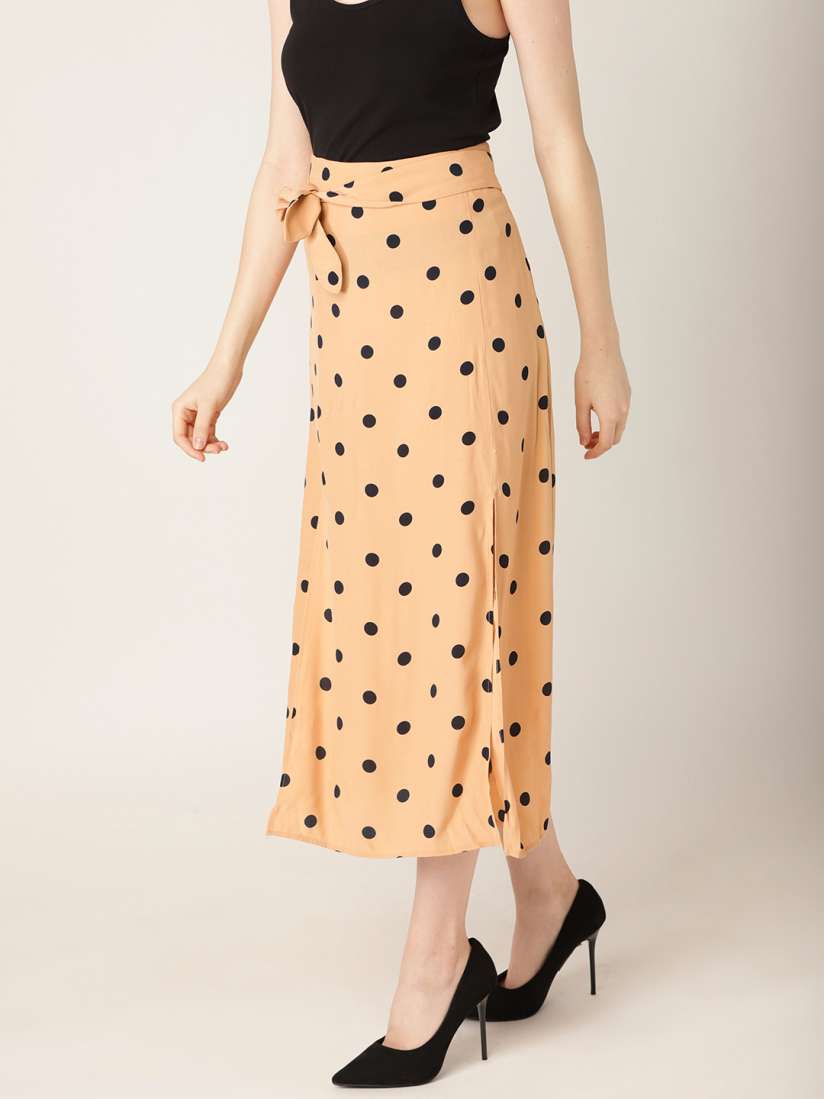 Buy MANGO Women Beige Black Polka Dots Print A line Skirt Skirts for Women 9347767 Myntra