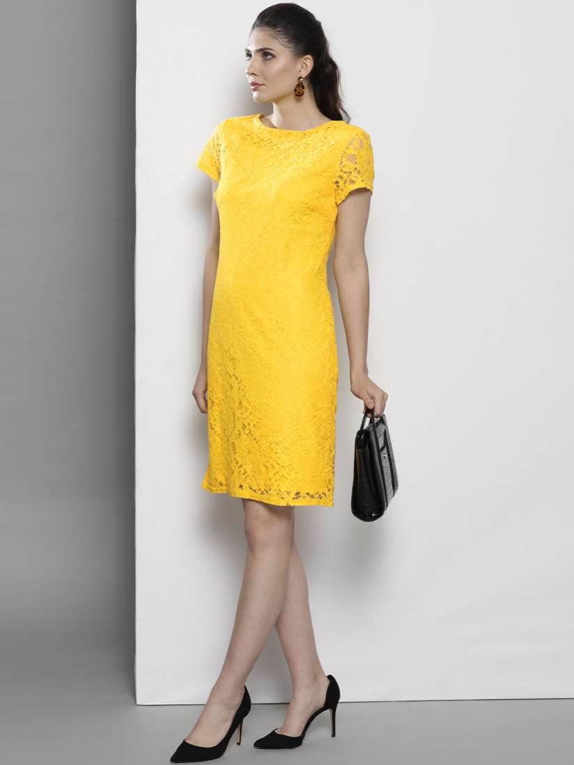 Buy DOROTHY PERKINS Women Yellow Lace Sheath Dress Dresses for Women 9348899 Myntra