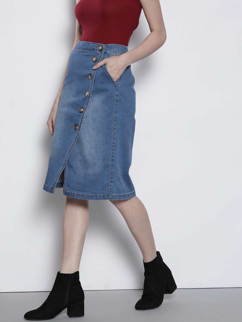 Buy DOROTHY PERKINS Women Blue Washed Denim Wrap Skirt Skirts for Women 9349547 Myntra